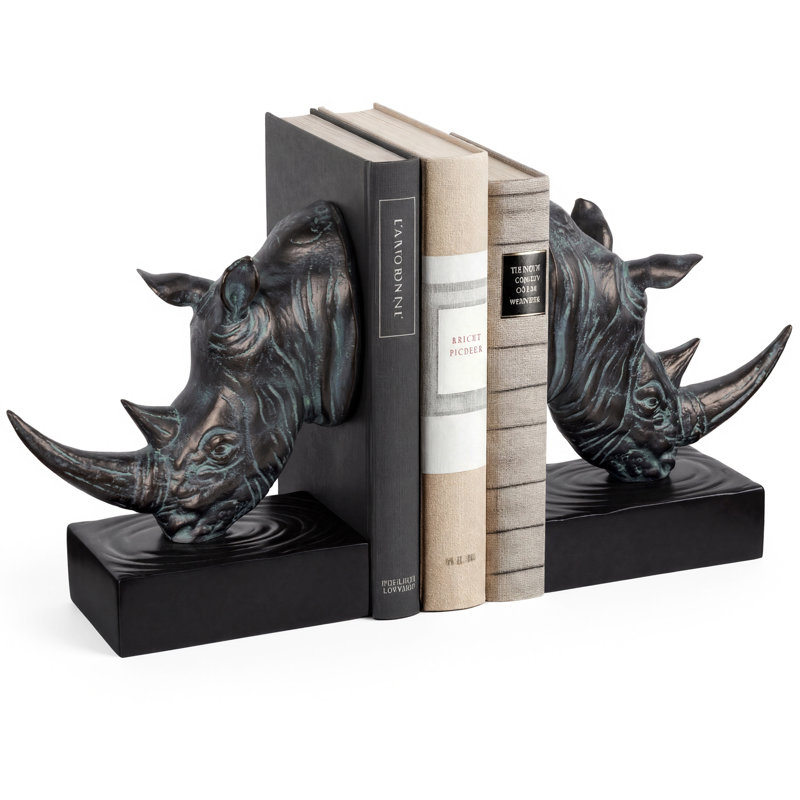 Serre-livres décoratifs Rhinoceros Head, Bronze foncé