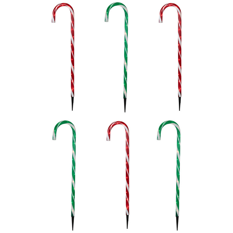 Lighted Outdoor Candy Cane Christmas Pathway Markers - 28" - Set Of 6, Red/Green/White