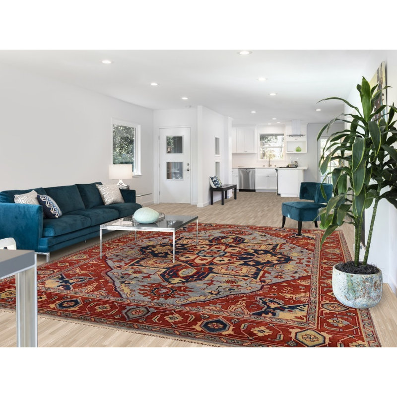 Tapis indien bleu en laine 9x12
