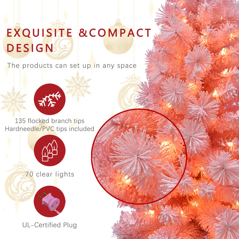 Arbre rose floqué illuminé 4 pi