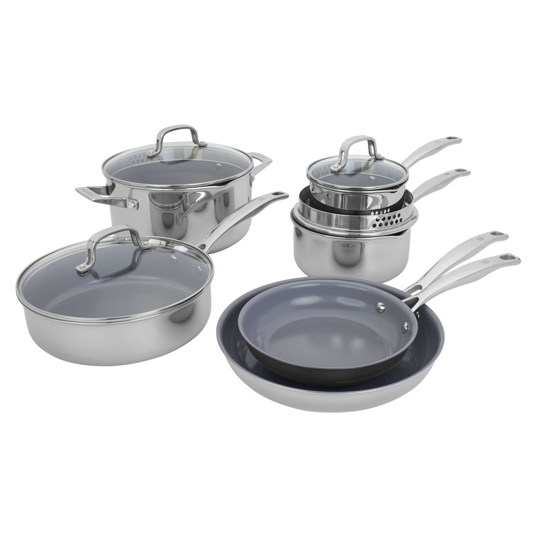 HENCKELS Clad H3 10-Piece Stainless Steel Ceramic Nonstick Cookware Set HENCKELS