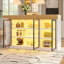 Extendable Sideboard & Dining Table Combo with LED Lighting, Push-to-Open Glass Display Cabinet, Space-Saving Design