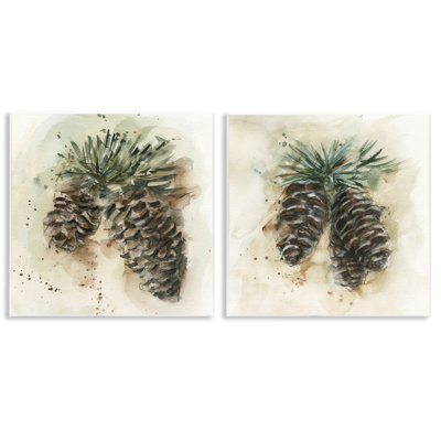 Aquarelle, dessin de pommes de pin, ensemble de 2 plaques murales par Ethan Harper
