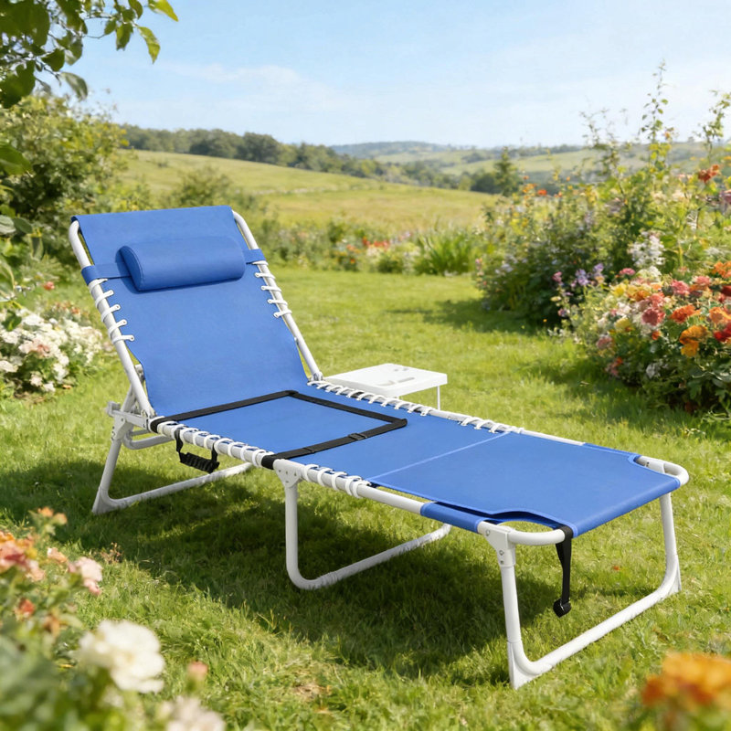 Pool Lounge Chair,Tanning Chair With Face Hole And Side Table, 1