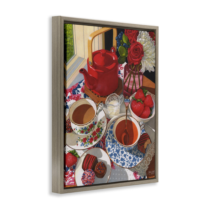 «Patriotic Tea Party» par Mardell Schuster, Cadre flottant orme Montalcino, H 21 po x l 17 po