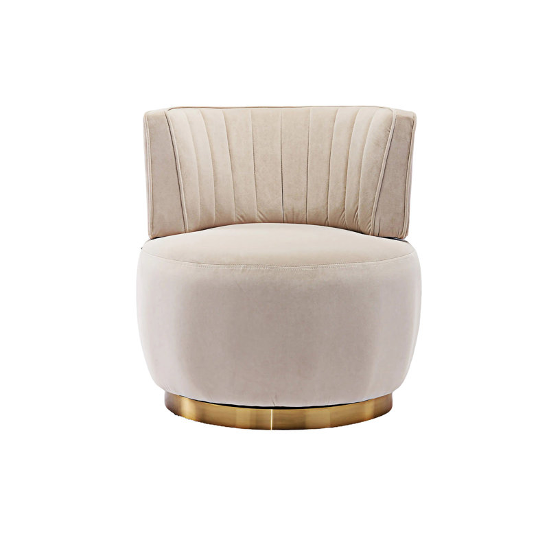 Alphonsine Upholstered Swivel Barrel Chair, Beige Velvet
