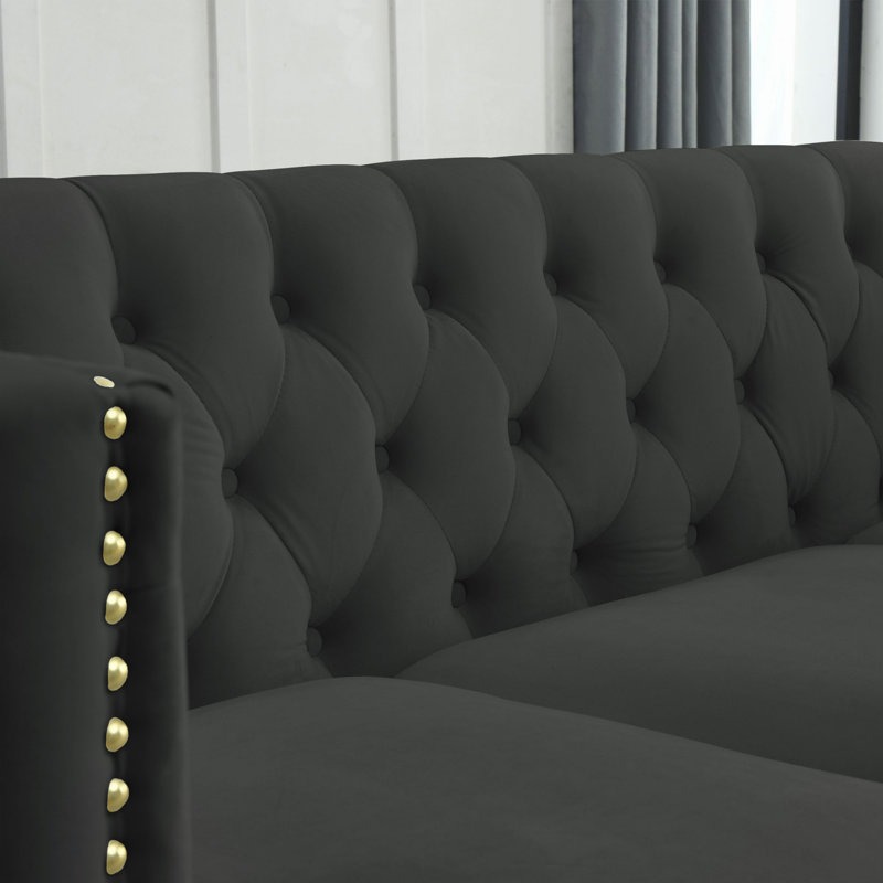 Canapé à accoudoirs carrés capitonnés durables avec pieds en métal, canapé rembourré pour l'intérieur, Noir
