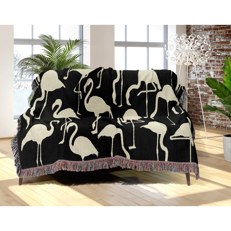 Jeté en mélange de coton Vixo Flamingo, L 60 po x l 50 po, Blanc cassé