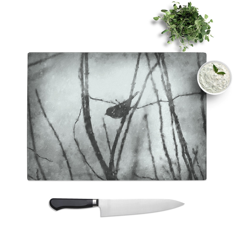 Tempered Glass Bird on a Branch Chopping Board, 28.5 cm x 39 cm
