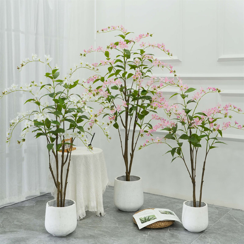 Arbre artificiel en fleurs, arbres artificiels, fleurs artificielles de 4,3 pi à 4,9 pi avec pot de fleurs, arbres en fleurs artificiels fabriqués à la main