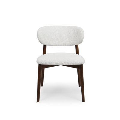 Modern Curved Boucle Dining Chair with Oak Back and Legs (Set of 2)