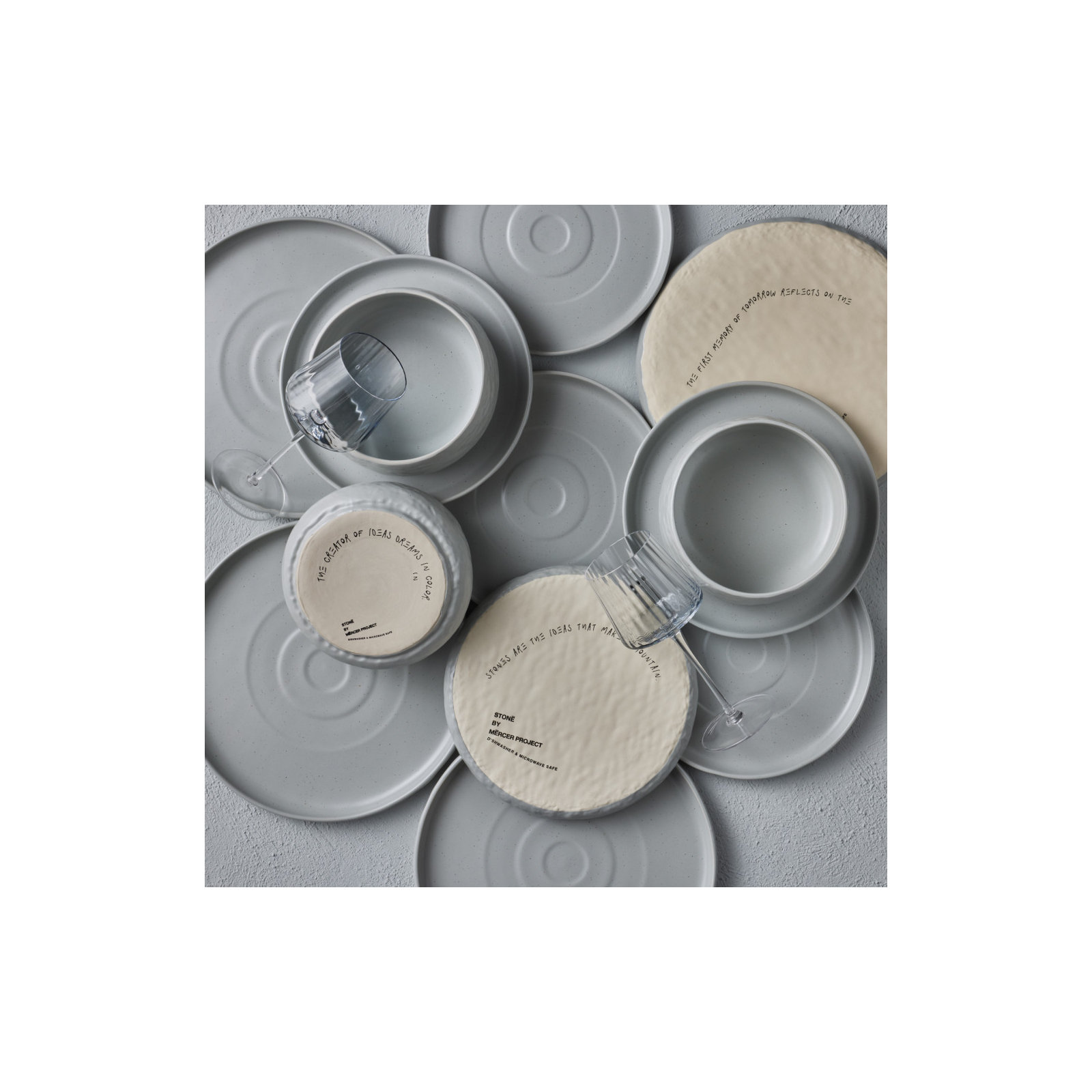 Shosai Stone by Mercer Project Shosai 16-Piece Dinnerware Set Stoneware, Gray Speckled