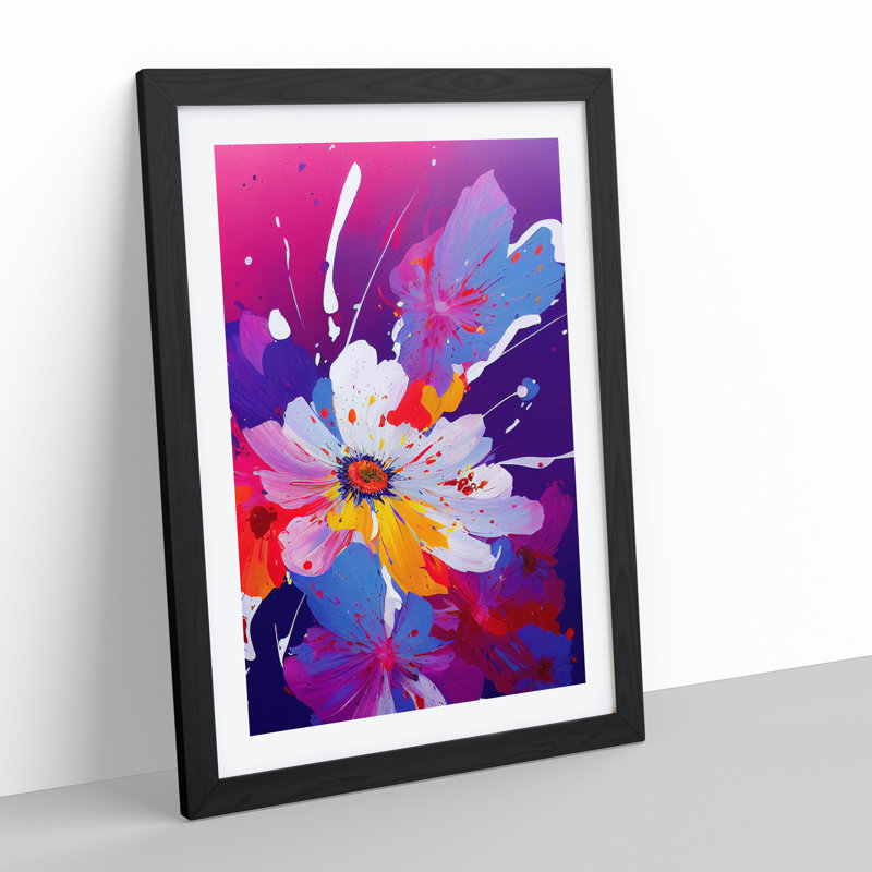 Paint Splash Flowers No.2 - Single Picture Frame Painting, Black , 34cm H x 25cm W x 2cm D