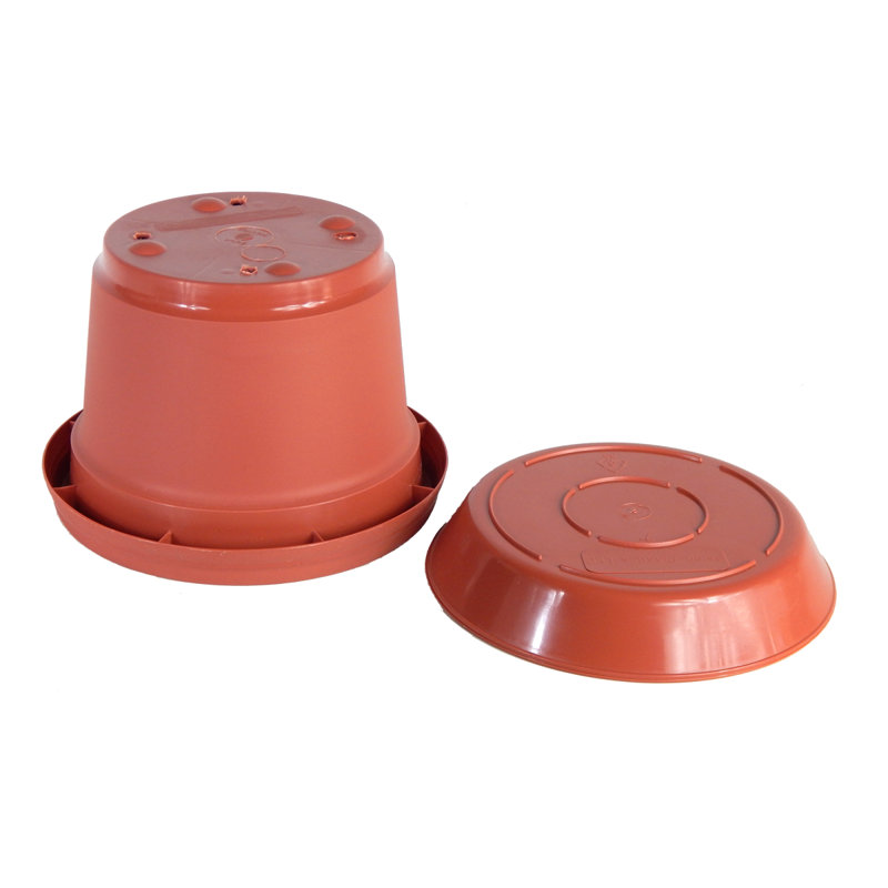 7.5 Inch Small Elite Ornamental Plastic Pot  W/drip Tray Terra Cotta Colored (4 Pack)