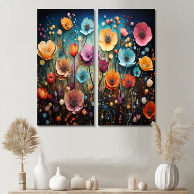 Colorful Wildflowers Whimsical Blooms - Multi-Color Wall Art