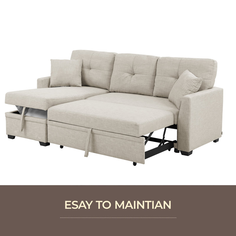 Modular Sleeper Sectional Sofa With Storage, Beige Polyester