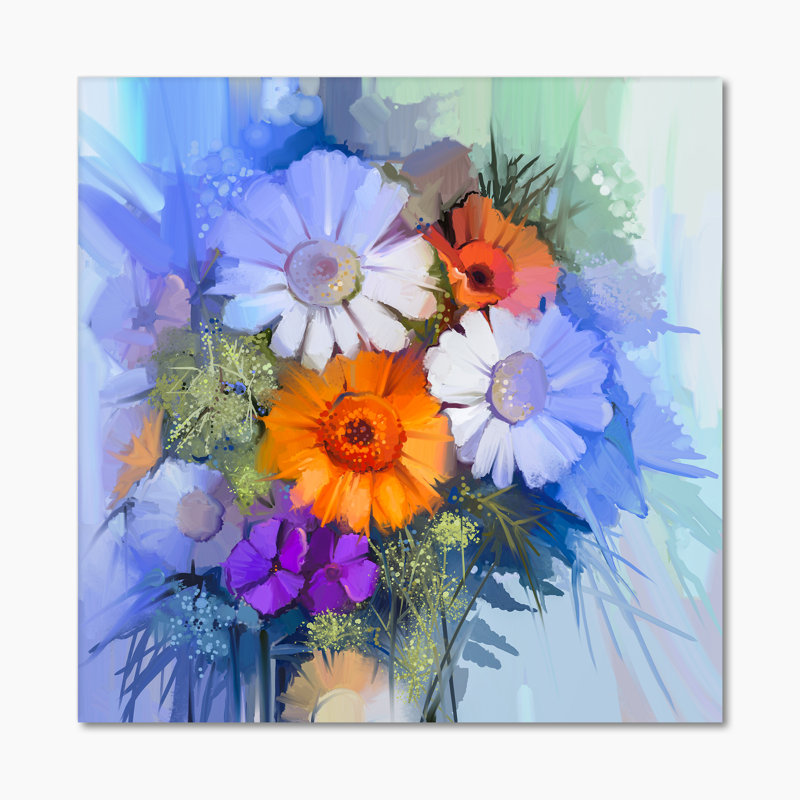 «Abstract Paintbrush Spring Flower Bouquet VII», reproduction d'art sur toile, H 16 po x l 16 po x P 1 po, Toile tendue