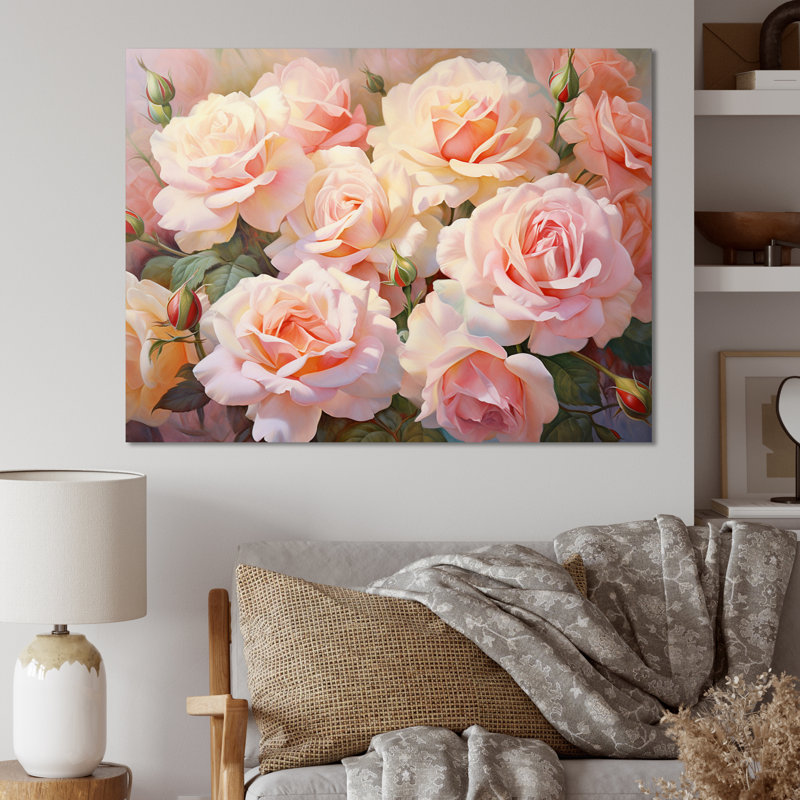 Roses roses, impression romantique, H 12 po x l 20 po x P 1 po, Toile tendue
