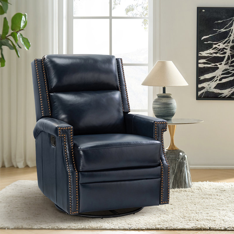 Fauteuil inclinable manuel en cuir véritable de 29,6 po Manning, Cuir véritable bleu marine