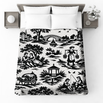 Couvre-lit matelassé noir et blanc