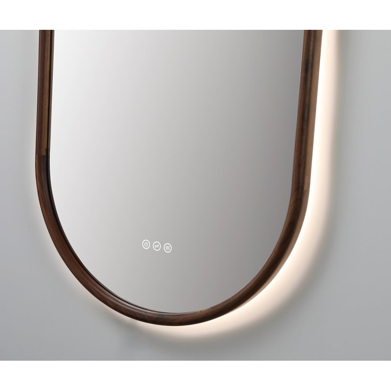 Zen LED Mirror, Walnut, Oval, 39.37" x 23.62"