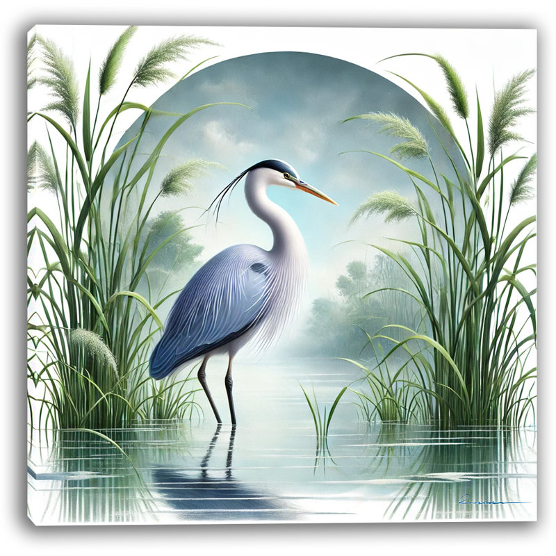 «Graceful Blue Heron», art mural sur toile, H 40 po x l 40 po x P 1,5 po