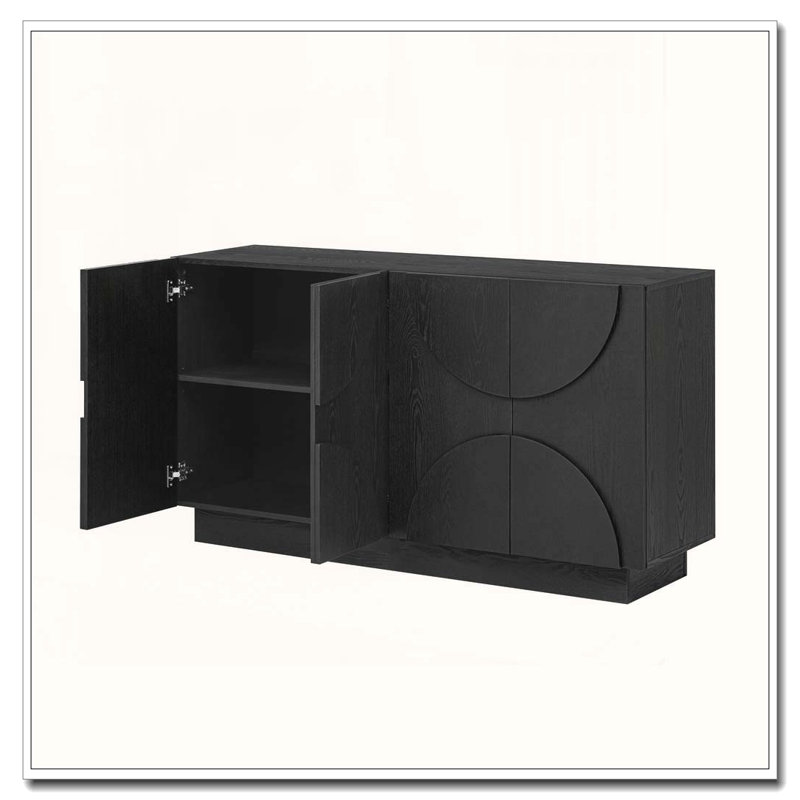 4-Door Sideboard with Semi-Circular Handles and Adjustable Shelves, Black