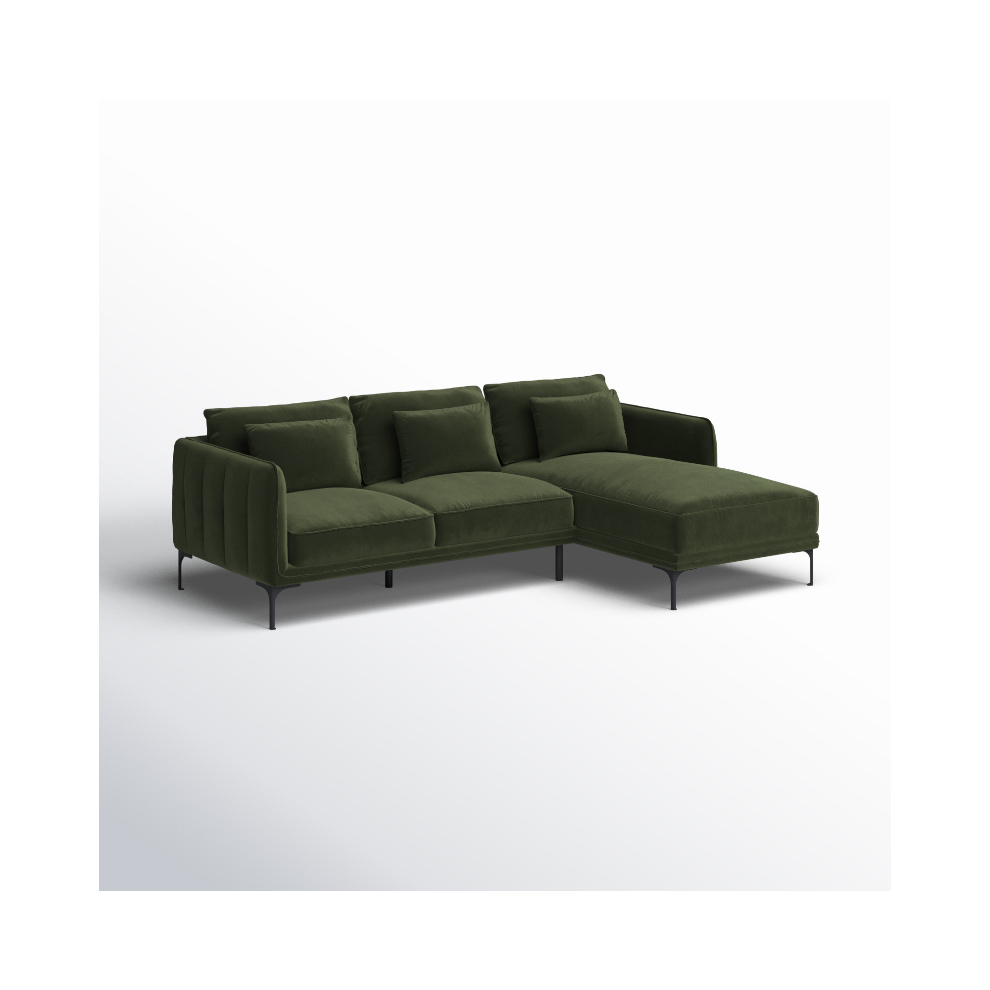 Rae Upholstered Chaise L-Sectional, Right Hand Facing, Green Cotton Blend