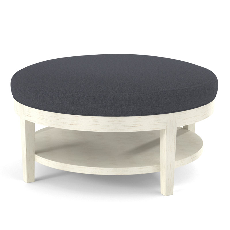 Midtown Upholstered Ottoman, White Performance Fabric; 0851-94, Antique Frost White Finish