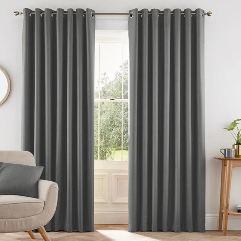 Crisfield Eyelet Blackout Thermal Curtains, 168cm Width X 183cm Height, Light Grey