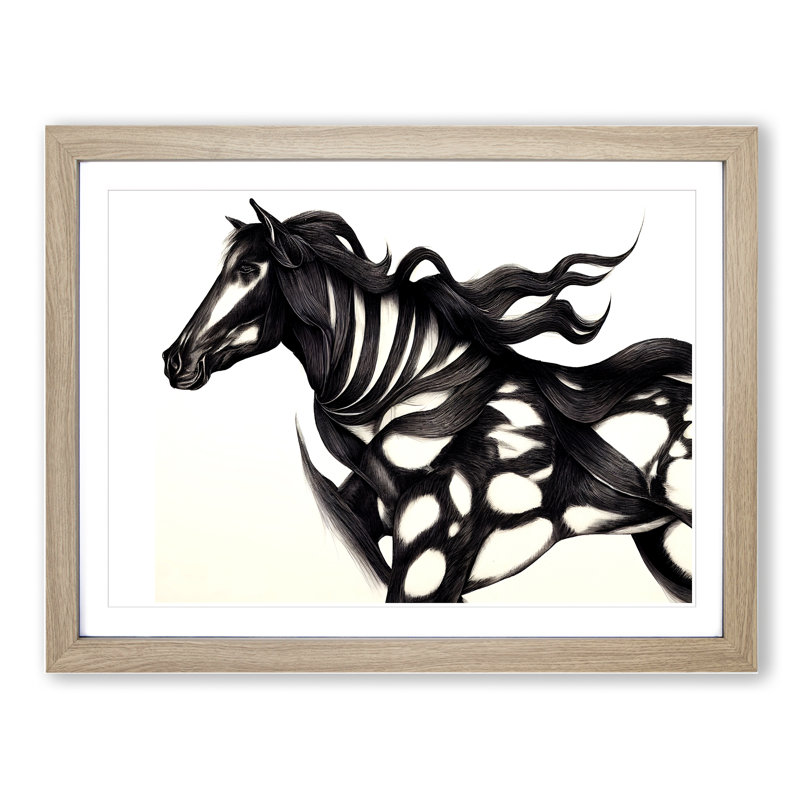 XH1022-9679X Vivacious Abstract Horse 1 Piece Single Picture Frame Wall Art, 34cm H x 46cm W x 2cm D, Oak Framed