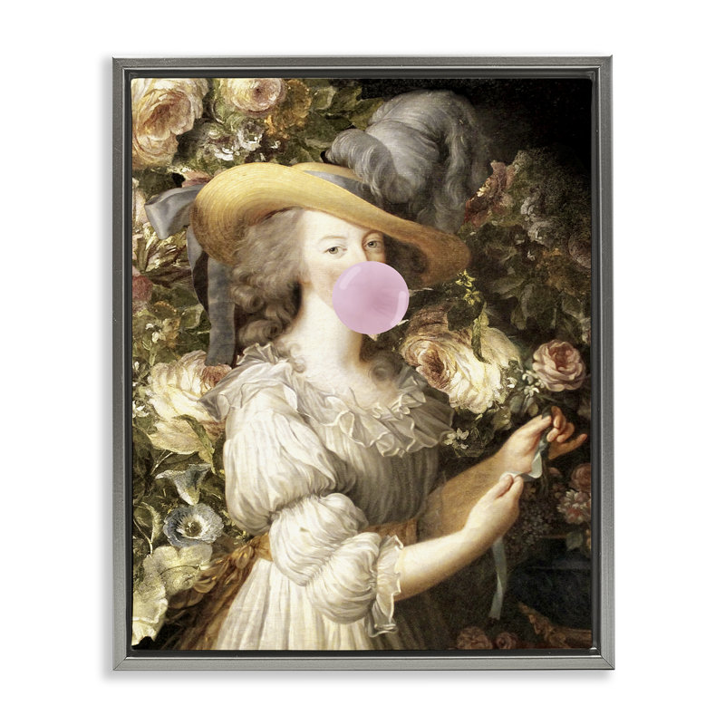 "Renaissance Lady & Gum", art mural sur toile flottante par Piddix, Cadre flottant gris, H 31 po x l 25 po
