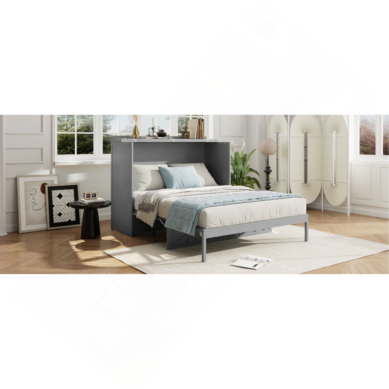 Murphy Bed With Large Drawers And USB, Gray
