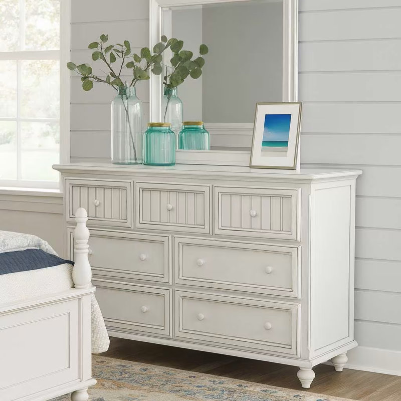 Commode à 7 tiroirs avec miroir Kolya, Blanc