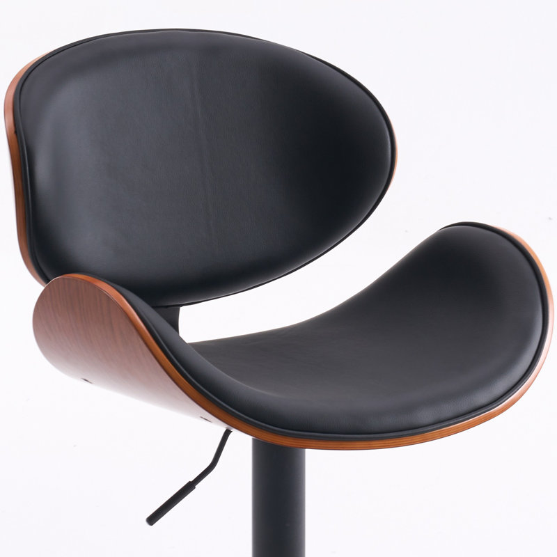 Swivel Adjustable Height Bar Stools Pu Leather Counter Stools With Bentwood Back For Bar, Kitchen And Dining Room, Black, 6