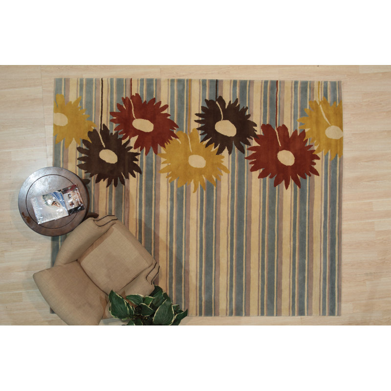 Dowden Multicolor Hand Tufted Wool Blue Transitional Floral 7'9" x 9'9" Area Rug