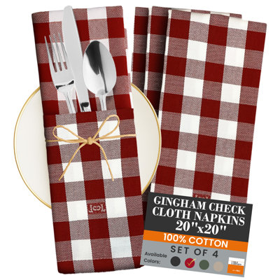 CARLO LAMPERTI Italie | Ensemble de 4 serviettes en coton de qualité européenne Ghisallo Buffalo Check | Écologique | Serviettes en tissu lavables à la machine pour le printemps, l'été, la cuisine, le mariage, la salle à manger