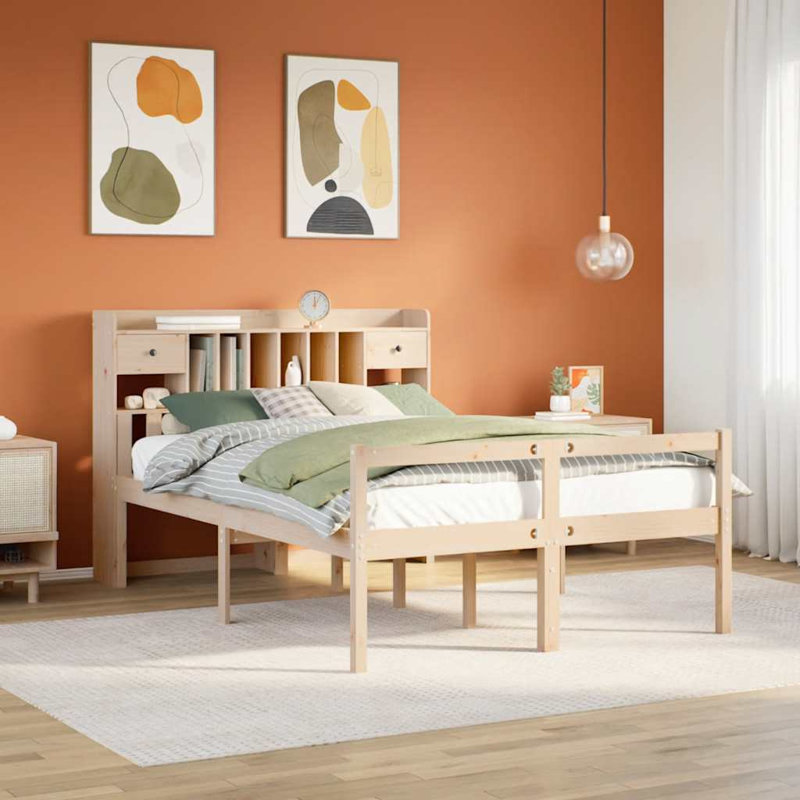 Bookcase Bed Without Mattress Solid Wood Pine, European Kingsize (160 x 200 cm)
