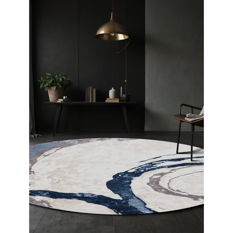Tapis gris soyeux et moelleux, Rond 4 pi