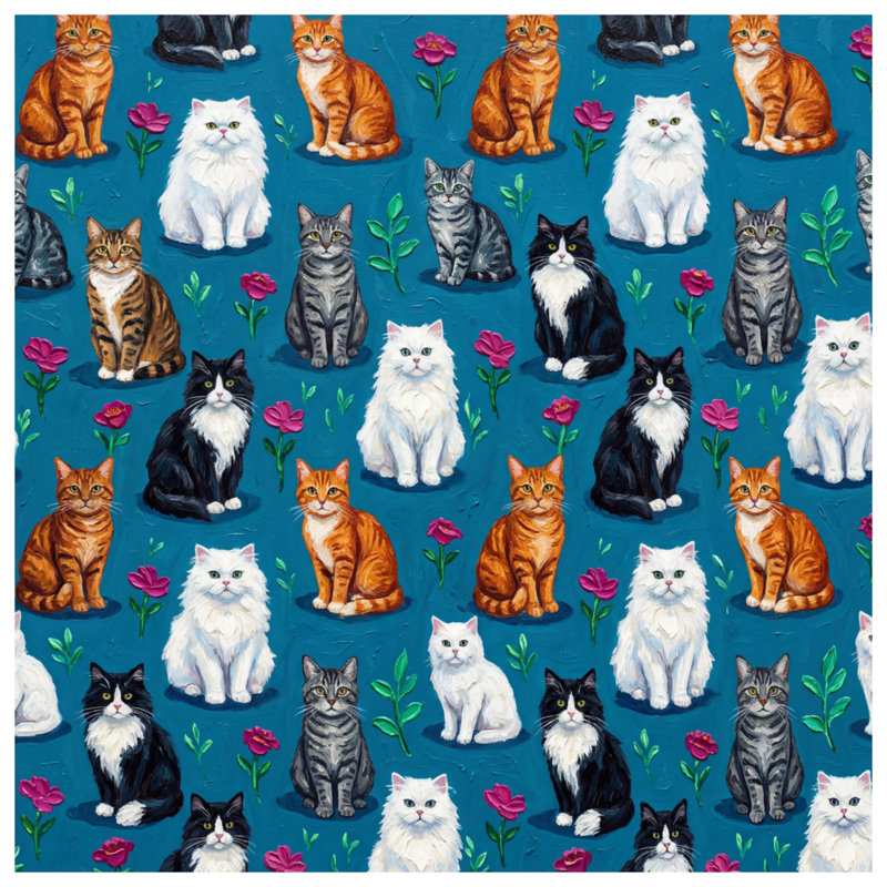 Rideaux de douche variés chats et fleurs très longs, 70in W x 93in H