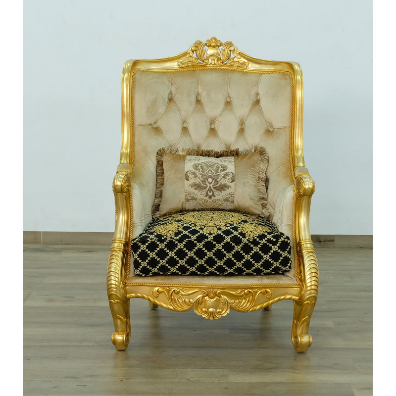 Fauteuil à oreilles capitonné de 33 po de large Saltz, Doré