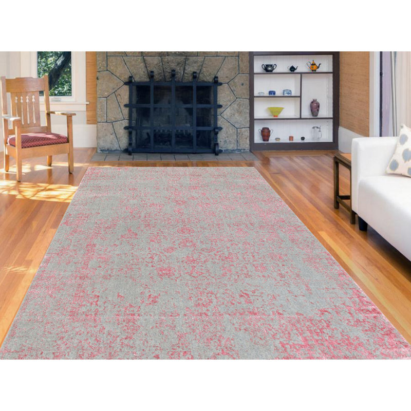 Tapis décoratif rose noué à la main unique 6 pi x 9 pi Charlierose