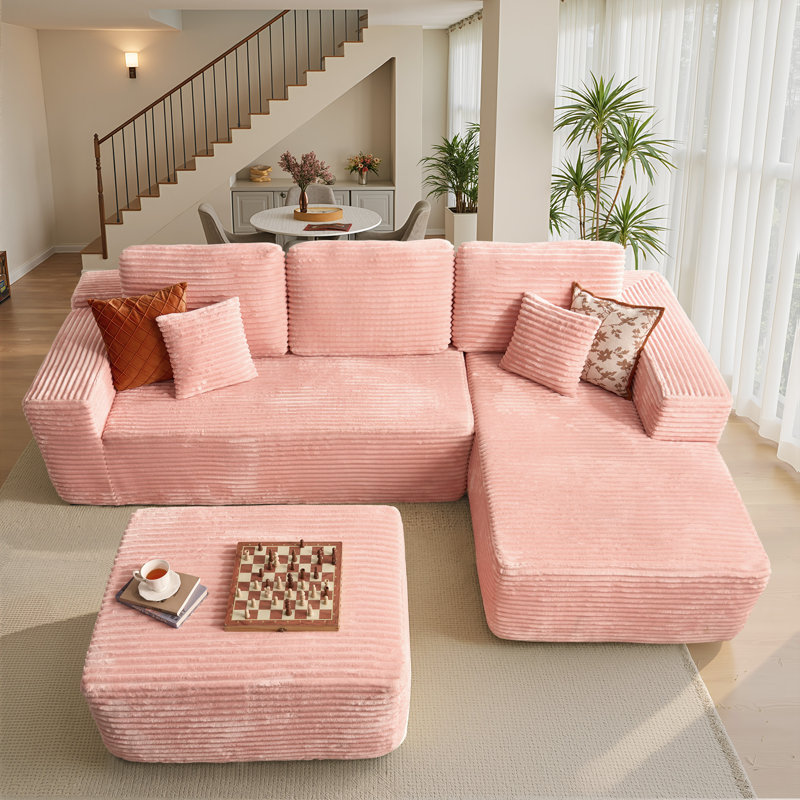 Canapé modulaire en forme de L avec repose-pieds et repose-pieds sans assemblage 106,3 po Boneless, Orienté à droite