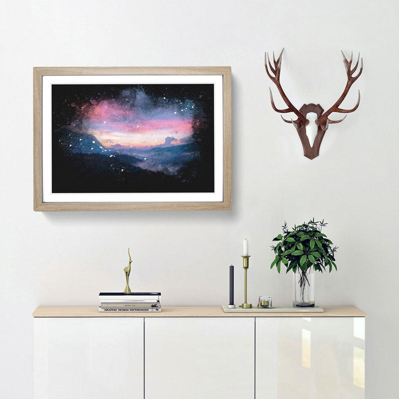 Mountain View of Romania - Picture Frame Graphic Art Print, Oak Framed, 24cm H x 33cm W x 2cm D