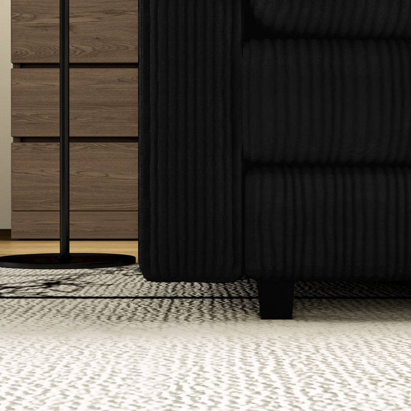 Siège profond modulaire noir avec structure en bois massif et amovible, convient au salon, à la chambre à coucher - Coussins en mousse épaisse et respirante en velours côtelé Ressort de serpent surdimensionné, divers espaces comme