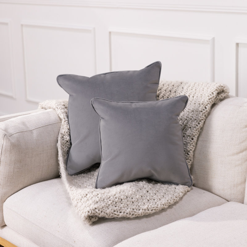 Rectangle Lumbar Microfiber Pillow with Piping, 2-pack, Square 18", Smoke