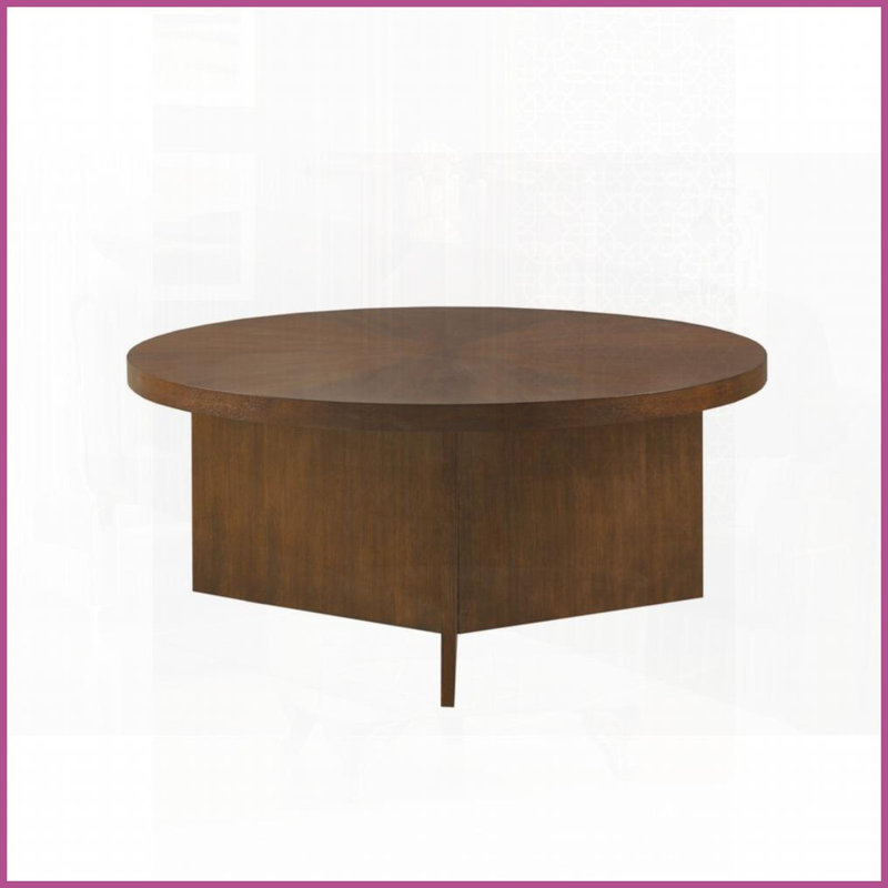 Table basse ronde en noyer moyen avec plateau en placage d'étoile, facile à nettoyer pour le salon