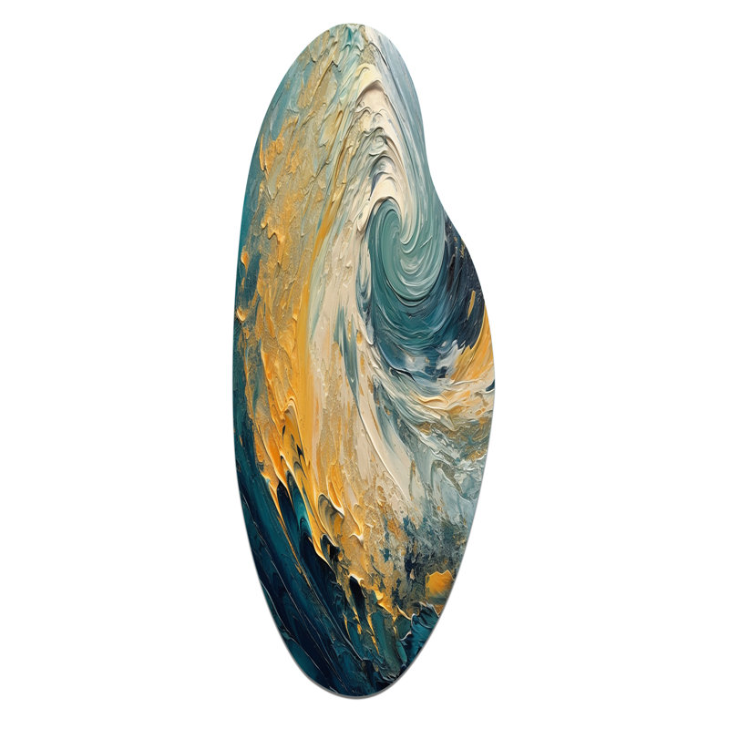 «Golden Ocean Spiral Waves», art mural asymétrique en forme de spirale abstraite, H 30 po x l 11 po