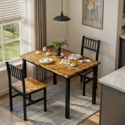 3 Piece Dining Table Set For 2, Small Industrial Kitchen Table With 2 Chairs, Wood Breakfast Nook Table And Chairs Set Of 2, Dinner Table Set For Smal by 17 Stories