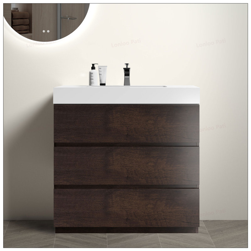 Meuble-lavabo autoportant de 36 po avec lavabo, sans bonde ni robinet, 36"